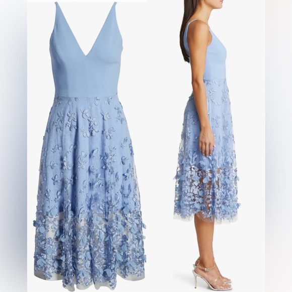 NEW Dress The Population Darleen V-Neck Embroidered Mesh Cocktail Dress blue XL - Picture 6 of 7